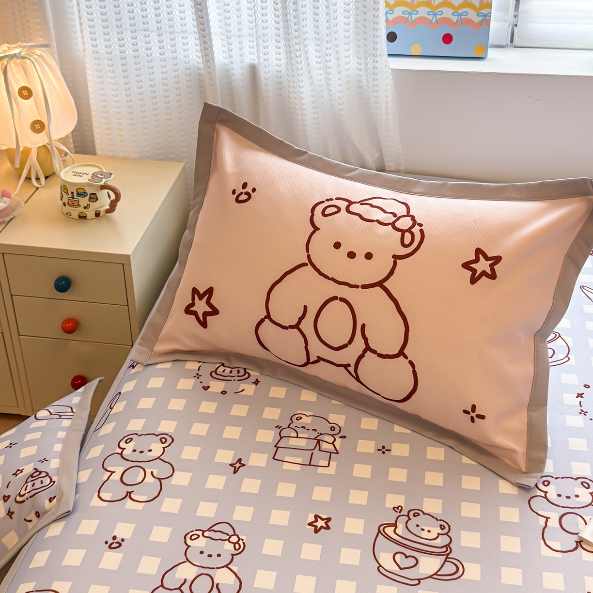 91家纺网 家纺一手货源 找家纺 懒猫家纺 2026春夏新款卡通印花A类凉感冰丝印花凉席席子 礼物小熊