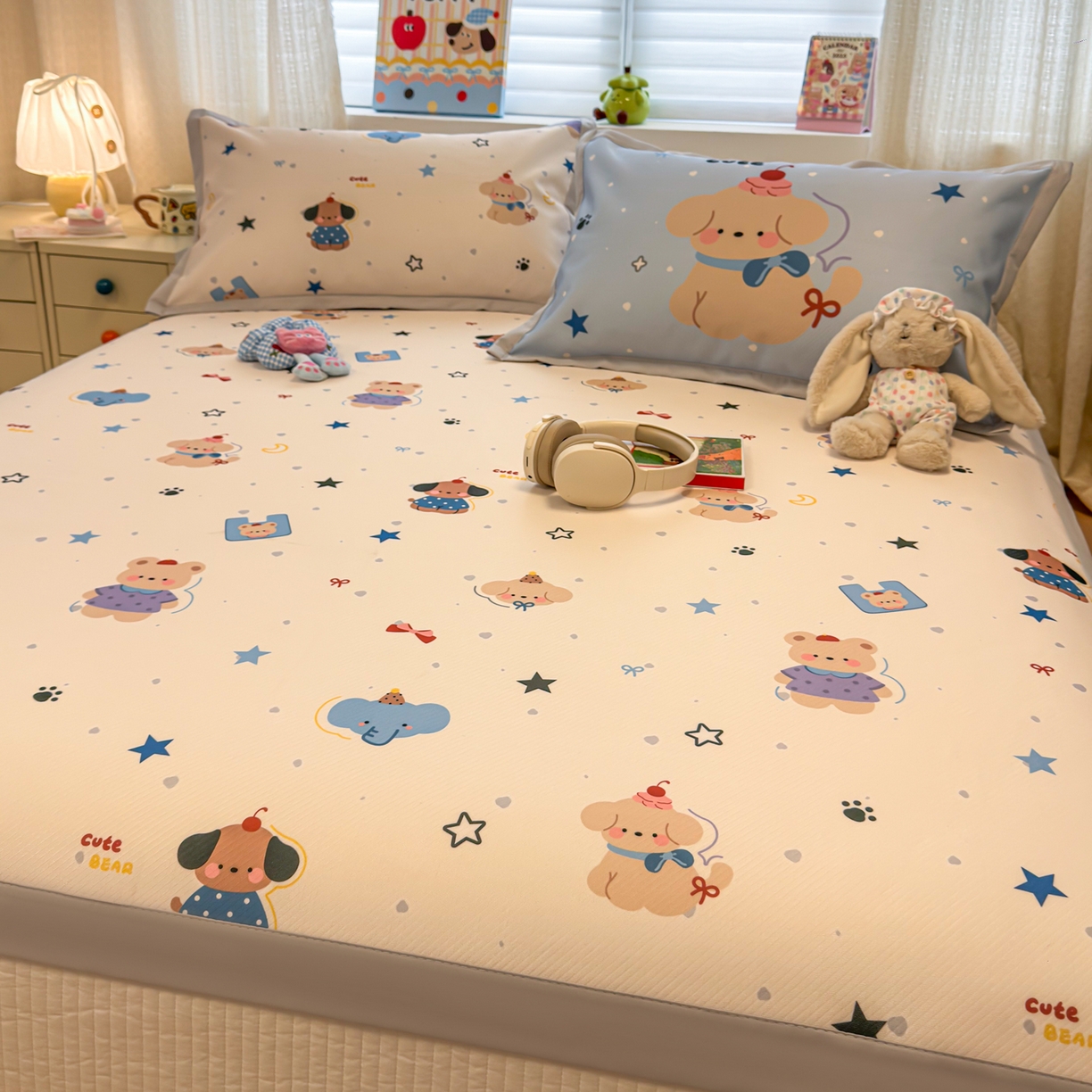 91家纺网 家纺一手货源 找家纺 懒猫家纺 2026春夏新款卡通印花A类凉感冰丝印花凉席席子 星愿萌宠