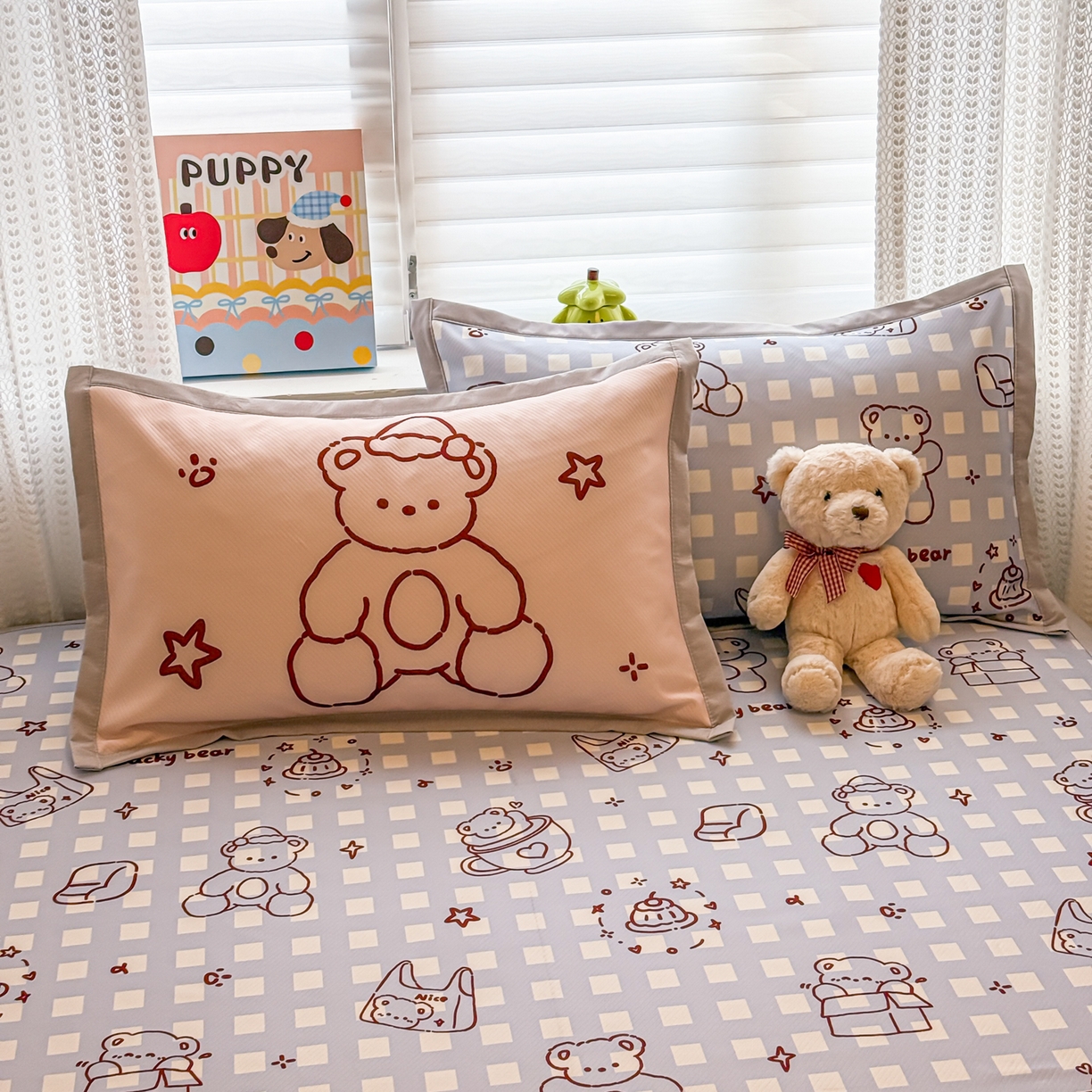 91家纺网 家纺一手货源 找家纺 懒猫家纺 2026春夏新款卡通印花A类凉感冰丝印花凉席席子 礼物小熊