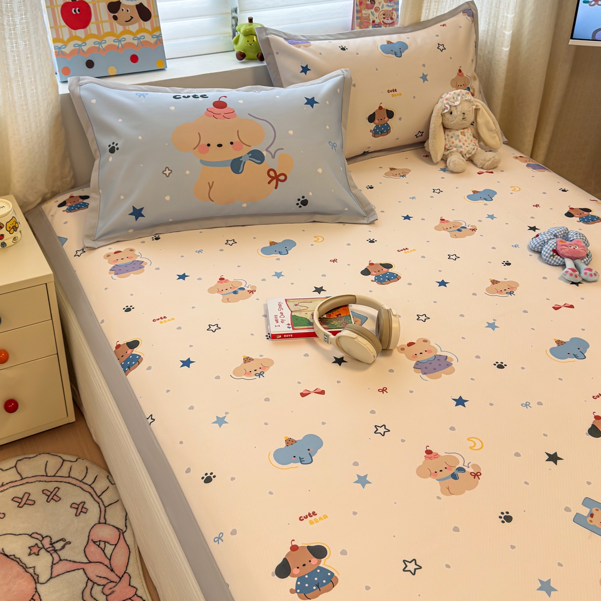 91家纺网 家纺一手货源 找家纺 懒猫家纺 2026春夏新款卡通印花A类凉感冰丝印花凉席席子 星愿萌宠