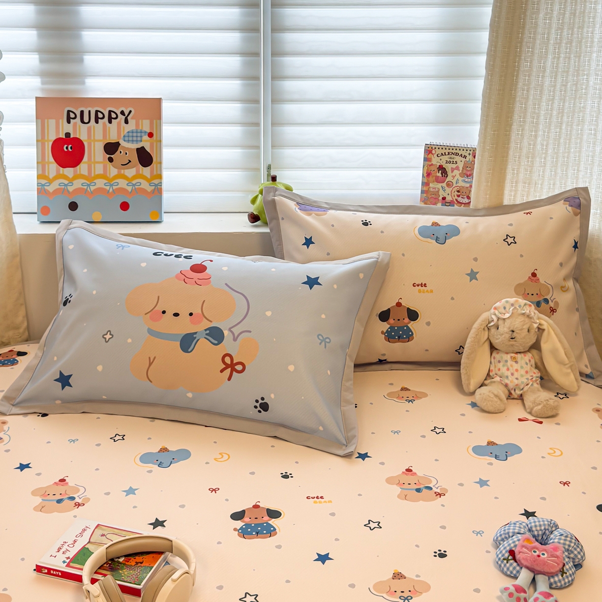 91家纺网 家纺一手货源 找家纺 懒猫家纺 2026春夏新款卡通印花A类凉感冰丝印花凉席席子 星愿萌宠