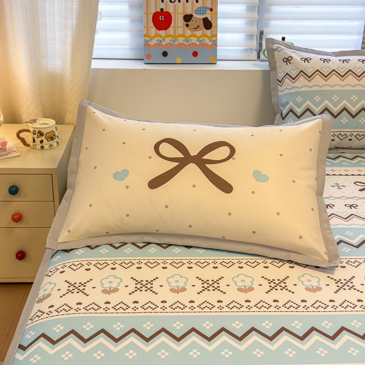 91家纺网 家纺一手货源 找家纺 懒猫家纺 2026春夏新款卡通印花A类凉感冰丝印花凉席席子 费尔岛