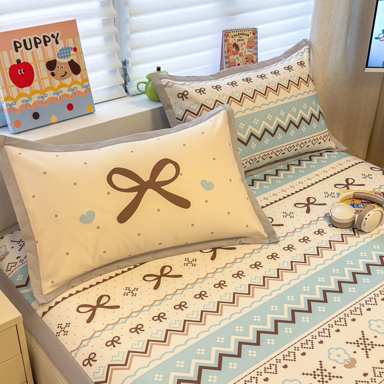 91家纺网 家纺一手货源 找家纺 懒猫家纺 2026春夏新款卡通印花A类凉感冰丝印花凉席席子 费尔岛