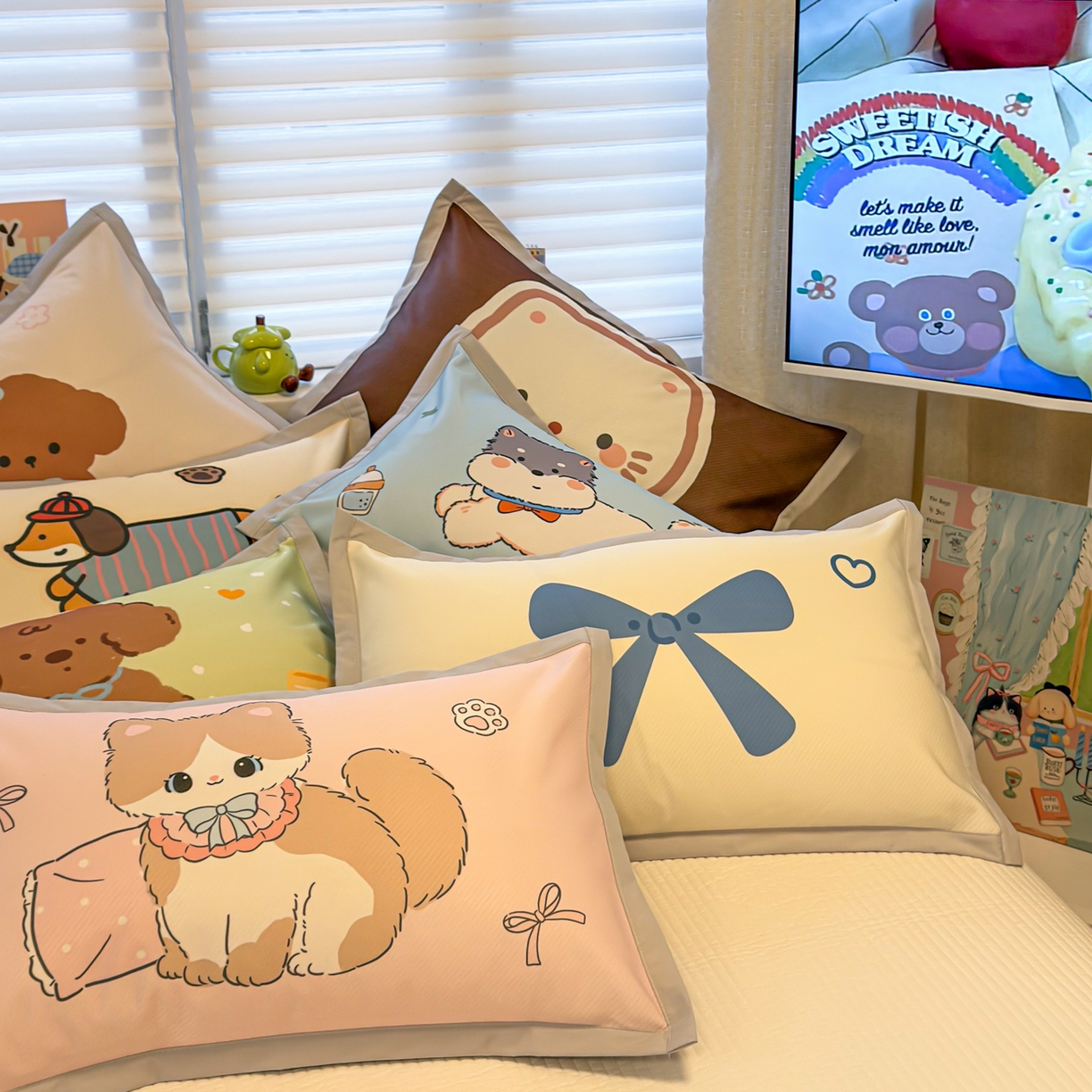 91家纺网 家纺一手货源 找家纺 懒猫家纺 2026春夏新款卡通印花A类凉感冰丝印花凉席席子 组合图仅供展示不可下单