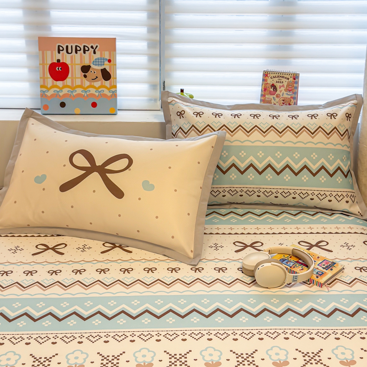 91家纺网 家纺一手货源 找家纺 懒猫家纺 2026春夏新款卡通印花A类凉感冰丝印花凉席席子 费尔岛