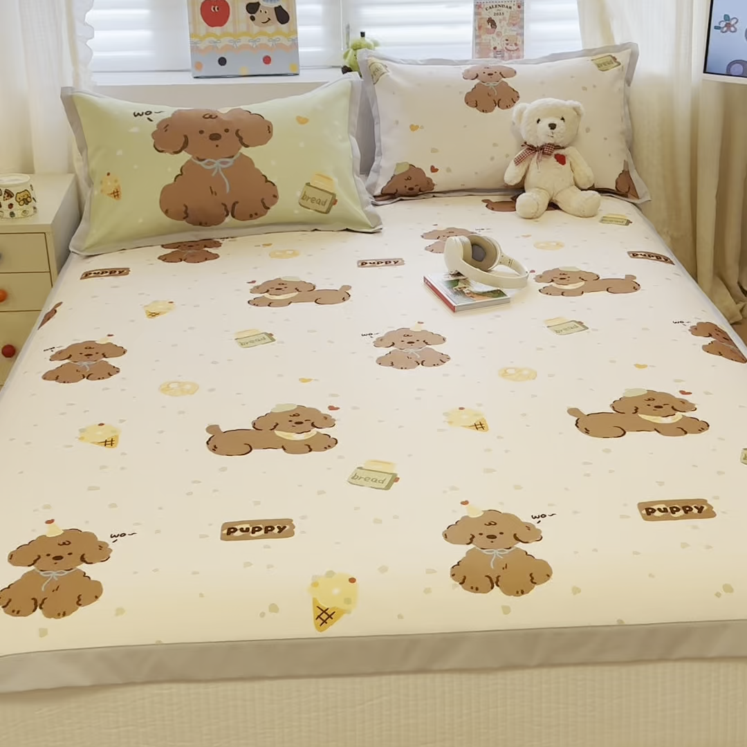 91家纺网 家纺一手货源 找家纺 懒猫家纺 2026春夏新款卡通印花A类凉感冰丝印花凉席席子 冰淇淋小狗