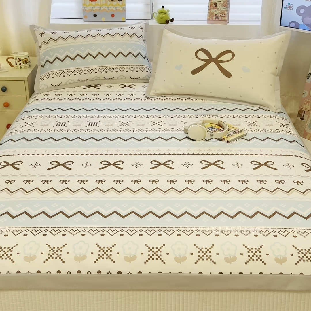 91家纺网 家纺一手货源 找家纺 懒猫家纺 2026春夏新款卡通印花A类凉感冰丝印花凉席席子 费尔岛