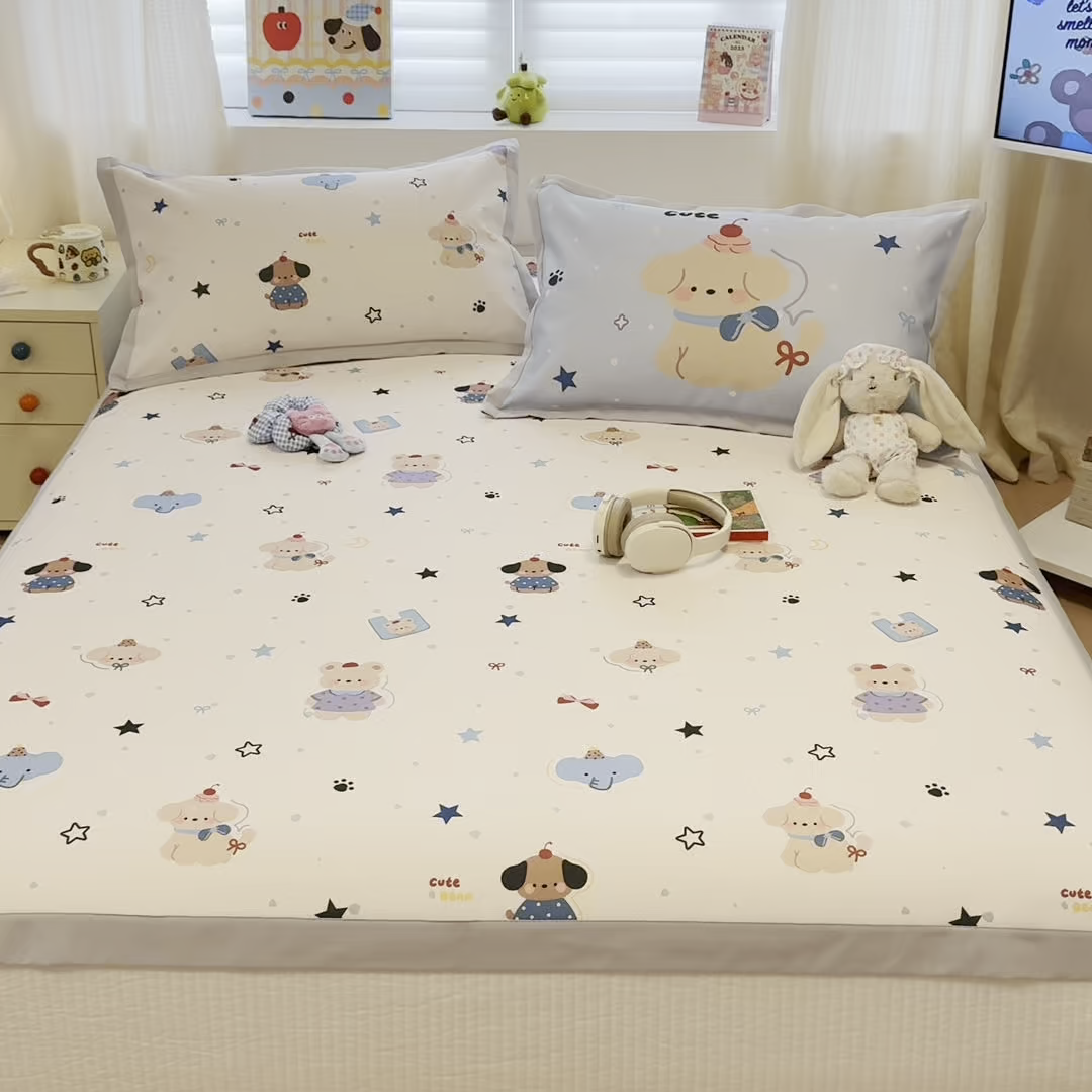 91家纺网 家纺一手货源 找家纺 懒猫家纺 2026春夏新款卡通印花A类凉感冰丝印花凉席席子 星愿萌宠