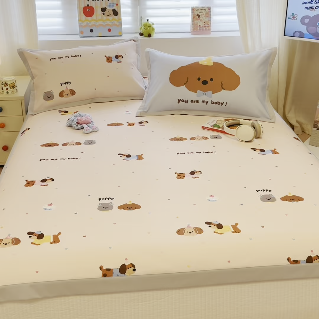 91家纺网 家纺一手货源 找家纺 懒猫家纺 2026春夏新款卡通印花A类凉感冰丝印花凉席席子 彩豆汪汪队