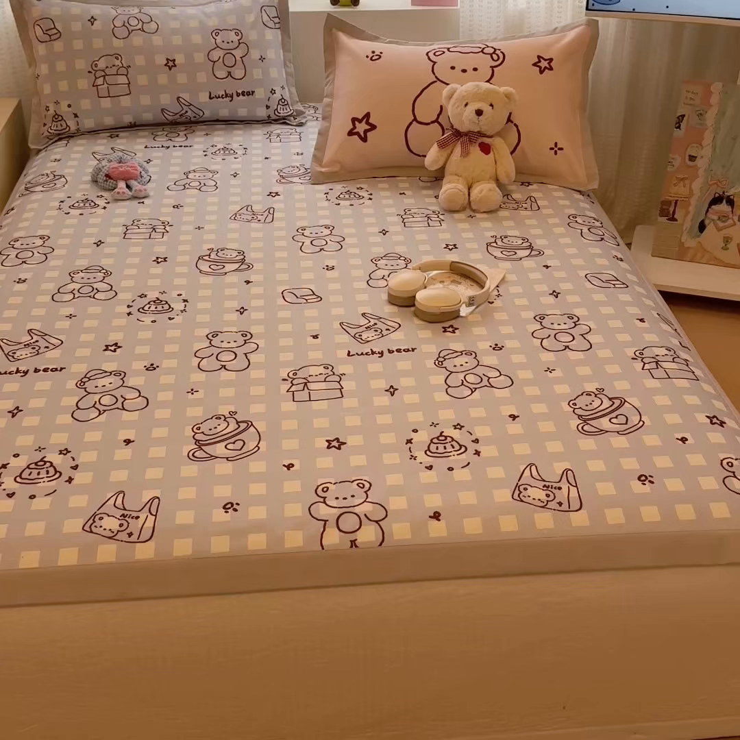 91家纺网 家纺一手货源 找家纺 懒猫家纺 2026春夏新款卡通印花A类凉感冰丝印花凉席席子 礼物小熊