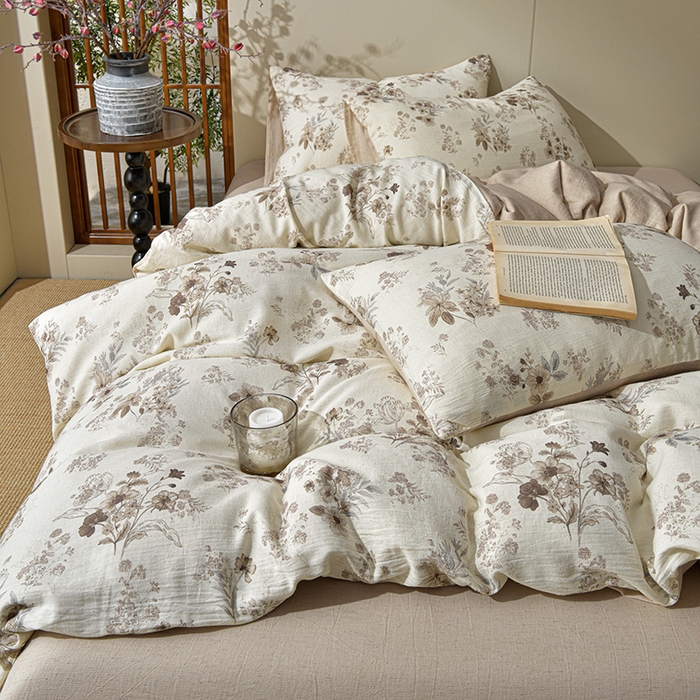 91家纺网 家纺一手货源 找家纺 绘萱家居 2026新款纯棉+麻棉麻全棉印花四件套 花影眠