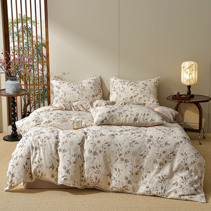 91家纺网 家纺一手货源 找家纺 绘萱家居 2026新款纯棉+麻棉麻全棉印花四件套 棉麻诗话