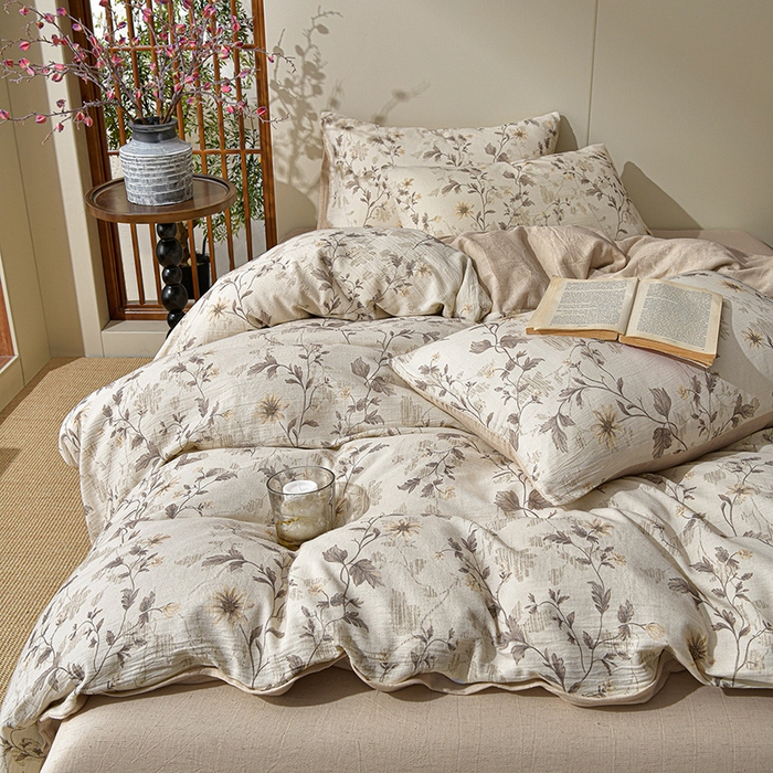 91家纺网 家纺一手货源 找家纺 绘萱家居 2026新款纯棉+麻棉麻全棉印花四件套 棉麻诗话