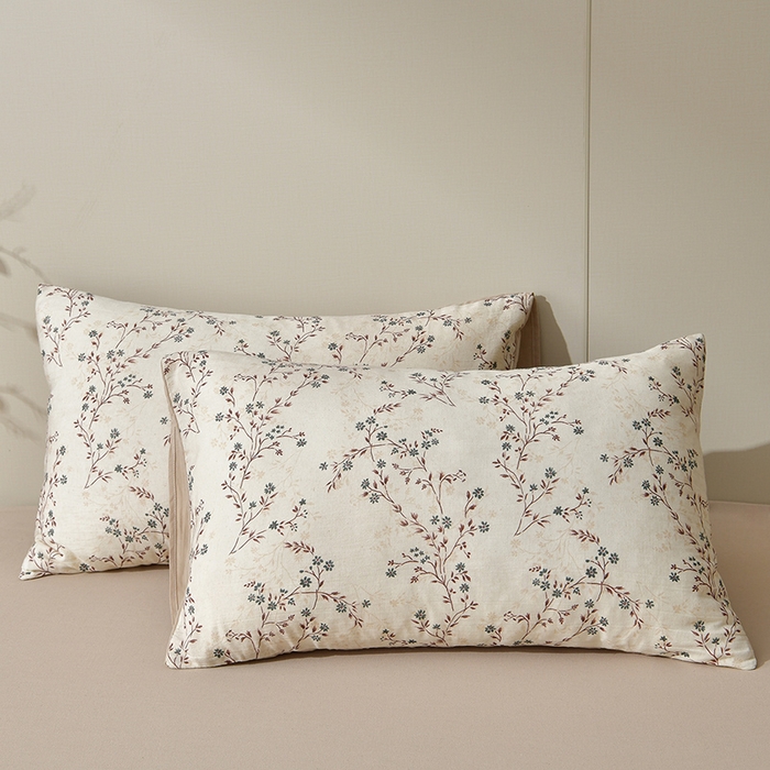 91家纺网 家纺一手货源 找家纺 绘萱家居 2026新款纯棉+麻棉麻全棉印花四件套 素枝春信