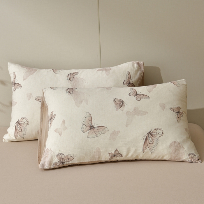 91家纺网 家纺一手货源 找家纺 绘萱家居 2026新款纯棉+麻棉麻全棉印花四件套 蝴蝶舞