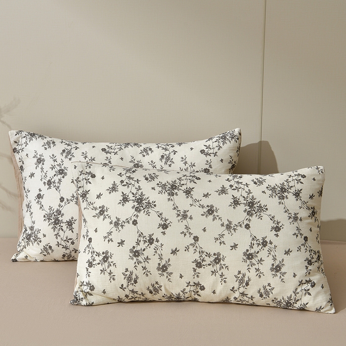 91家纺网 家纺一手货源 找家纺 绘萱家居 2026新款纯棉+麻棉麻全棉印花四件套 枝蔓轻语