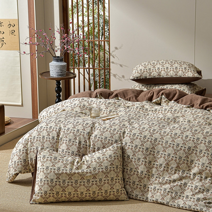 91家纺网 家纺一手货源 找家纺 绘萱家居 2026新款纯棉+麻棉麻全棉印花四件套 拉菲