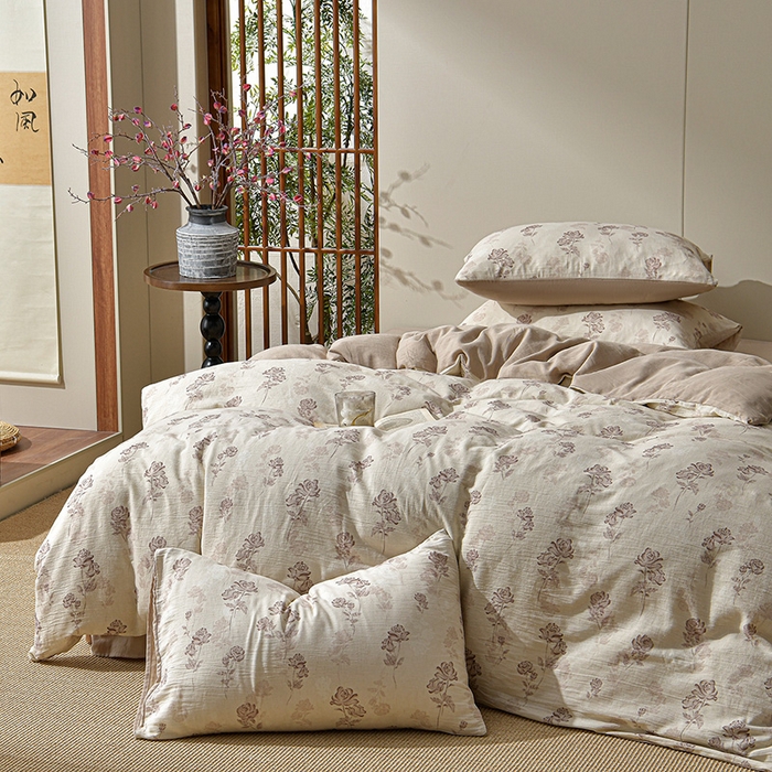 91家纺网 家纺一手货源 找家纺 绘萱家居 2026新款纯棉+麻棉麻全棉印花四件套 晚风玫瑰