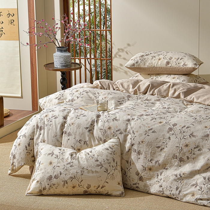 91家纺网 家纺一手货源 找家纺 绘萱家居 2026新款纯棉+麻棉麻全棉印花四件套 棉麻诗话