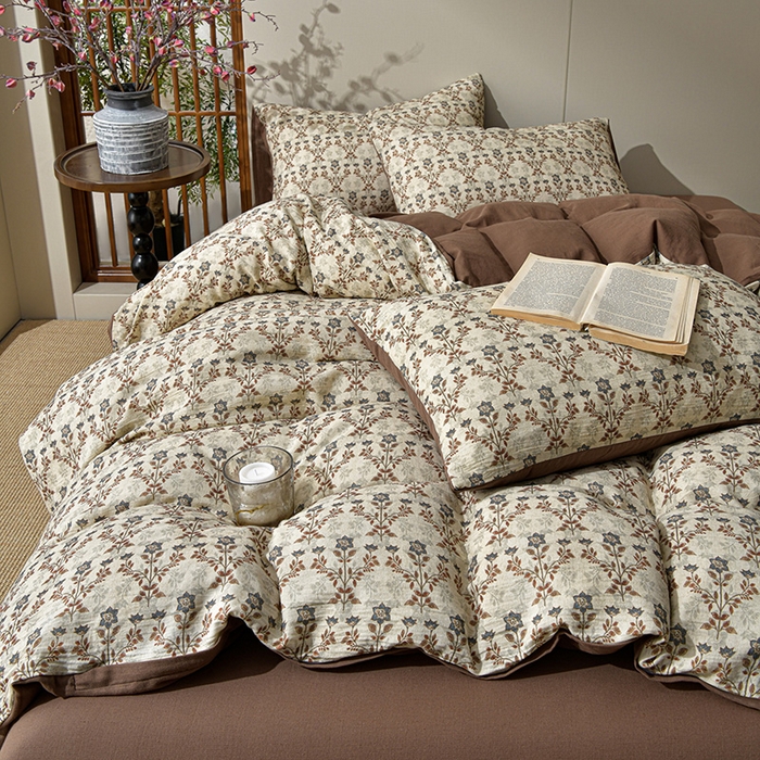 91家纺网 家纺一手货源 找家纺 绘萱家居 2026新款纯棉+麻棉麻全棉印花四件套 拉菲