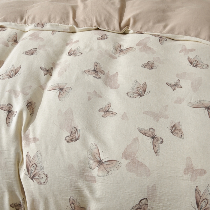 91家纺网 家纺一手货源 找家纺 绘萱家居 2026新款纯棉+麻棉麻全棉印花四件套 蝴蝶舞