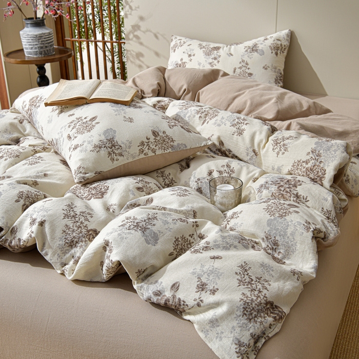 91家纺网 家纺一手货源 找家纺 绘萱家居 2026新款纯棉+麻棉麻全棉印花四件套 洛阳梦回