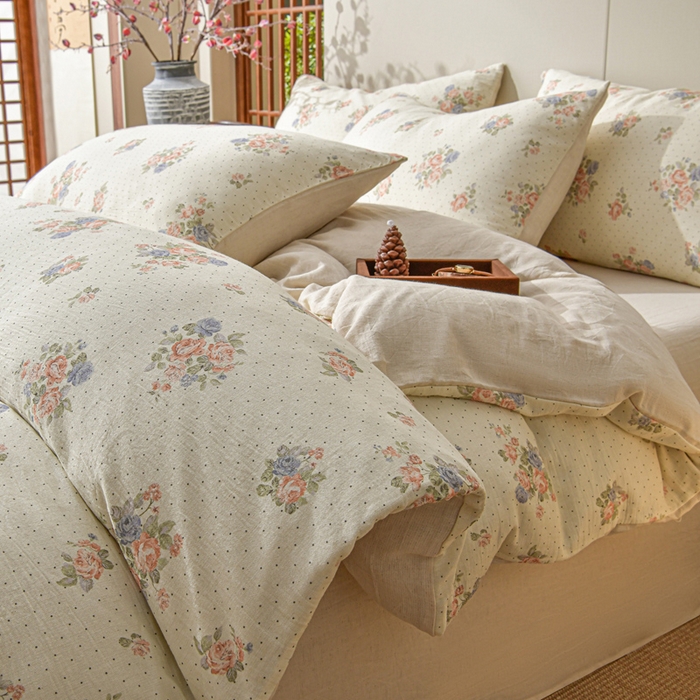 绘萱家居 2026新款纯棉+麻棉麻全棉印花四件套 花季