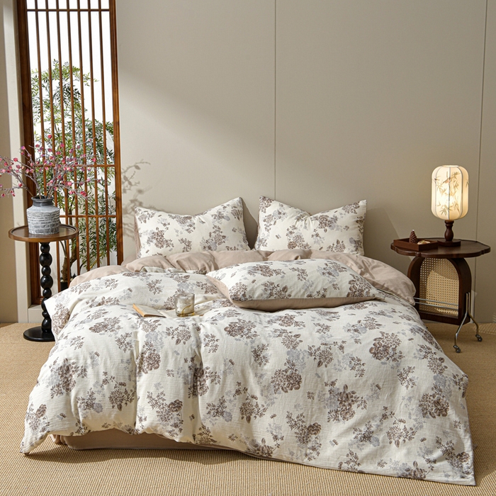 91家纺网 家纺一手货源 找家纺 绘萱家居 2026新款纯棉+麻棉麻全棉印花四件套 洛阳梦回