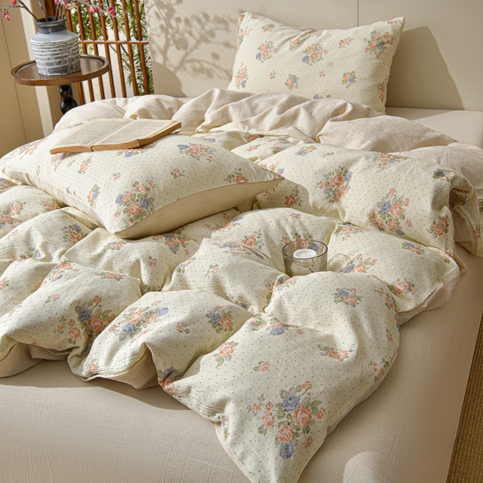 91家纺网 家纺一手货源 找家纺 绘萱家居 2026新款纯棉+麻棉麻全棉印花四件套 花季