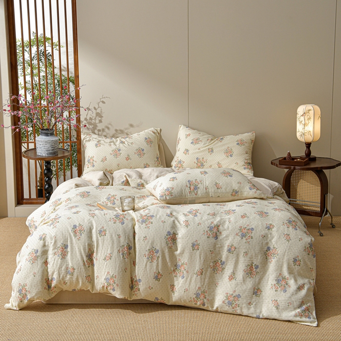 91家纺网 家纺一手货源 找家纺 绘萱家居 2026新款纯棉+麻棉麻全棉印花四件套 花季