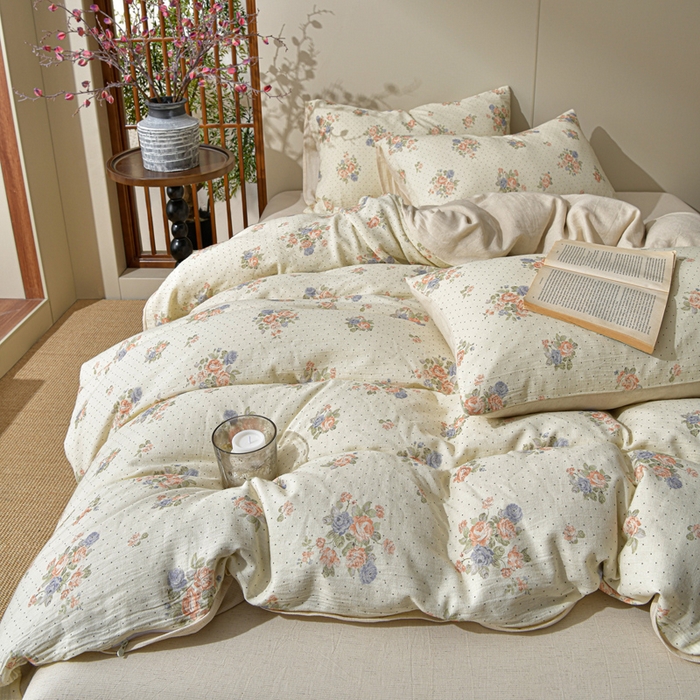 91家纺网 家纺一手货源 找家纺 绘萱家居 2026新款纯棉+麻棉麻全棉印花四件套 花季