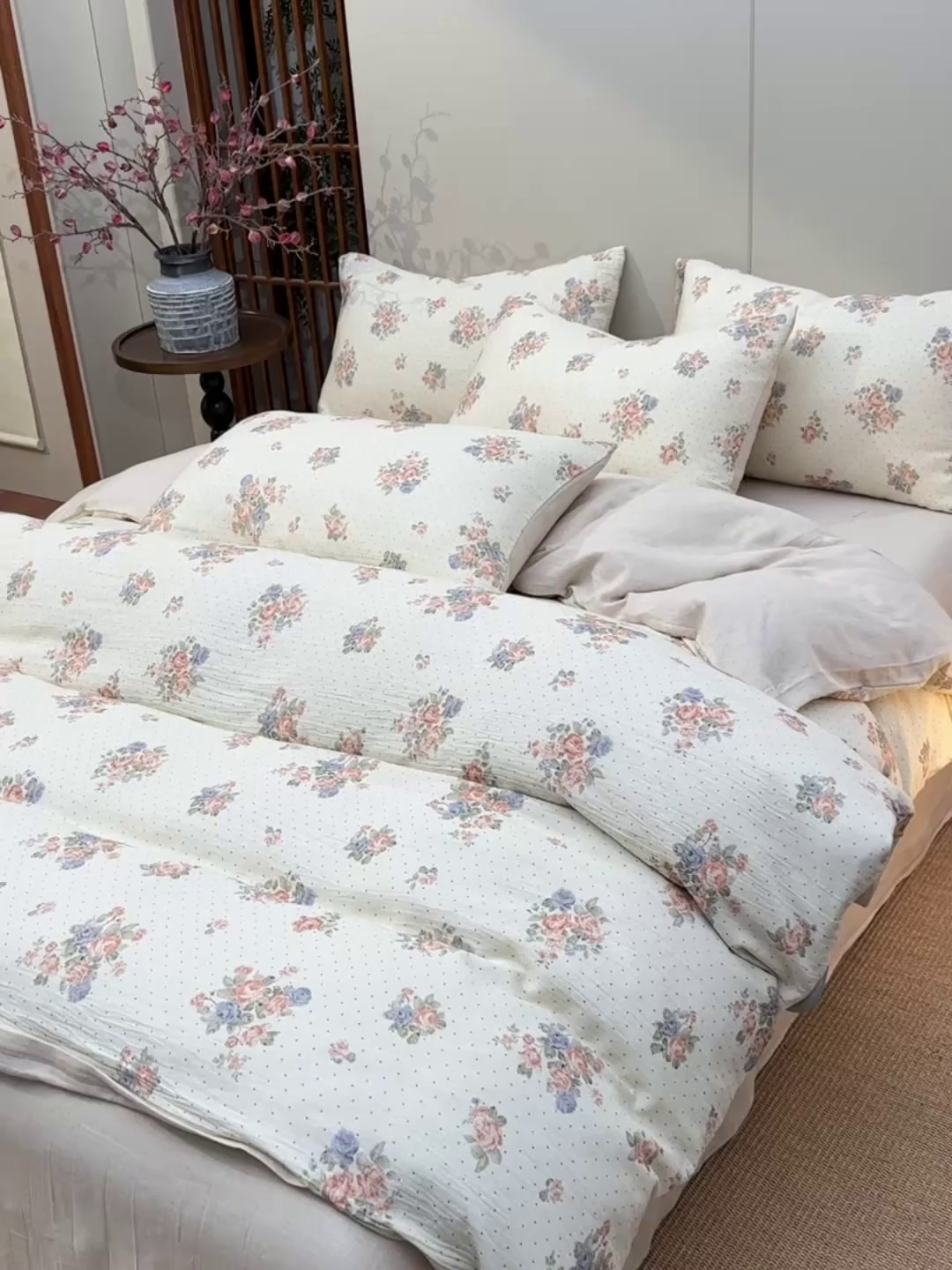 91家纺网 家纺一手货源 找家纺 绘萱家居 2026新款纯棉+麻棉麻全棉印花四件套 花季