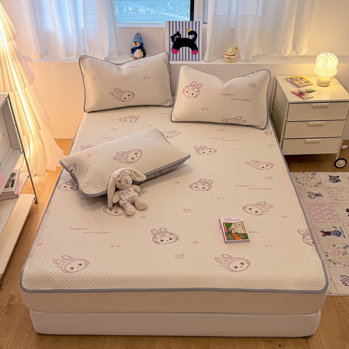 91家纺网 家纺一手货源 找家纺 （总）懒猫家纺 2026春夏新款卡通A类凉豆豆提花凉席席子