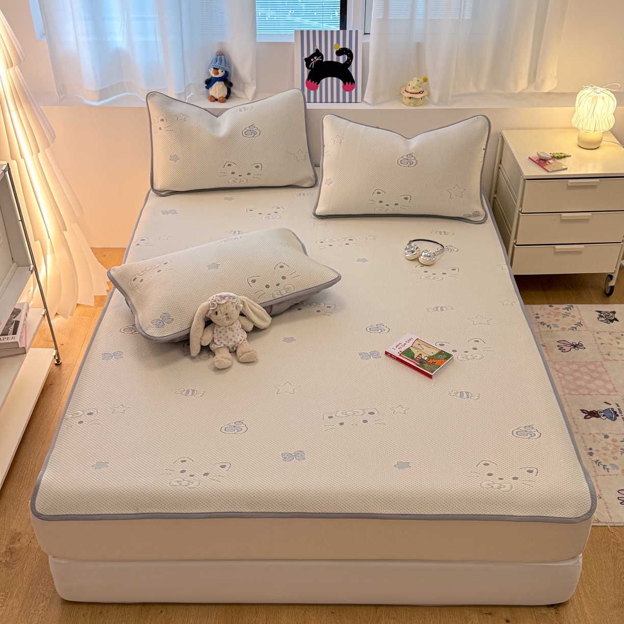 91家纺网 家纺一手货源 找家纺 （总）懒猫家纺 2026春夏新款卡通A类凉豆豆提花凉席席子