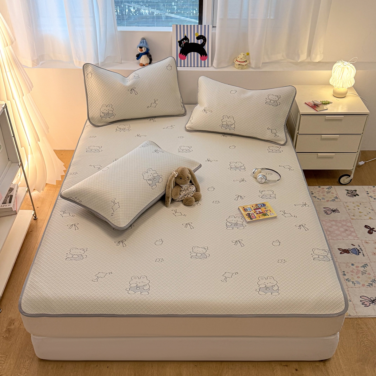 91家纺网 家纺一手货源 找家纺 （总）懒猫家纺 2026春夏新款卡通A类凉豆豆提花凉席席子