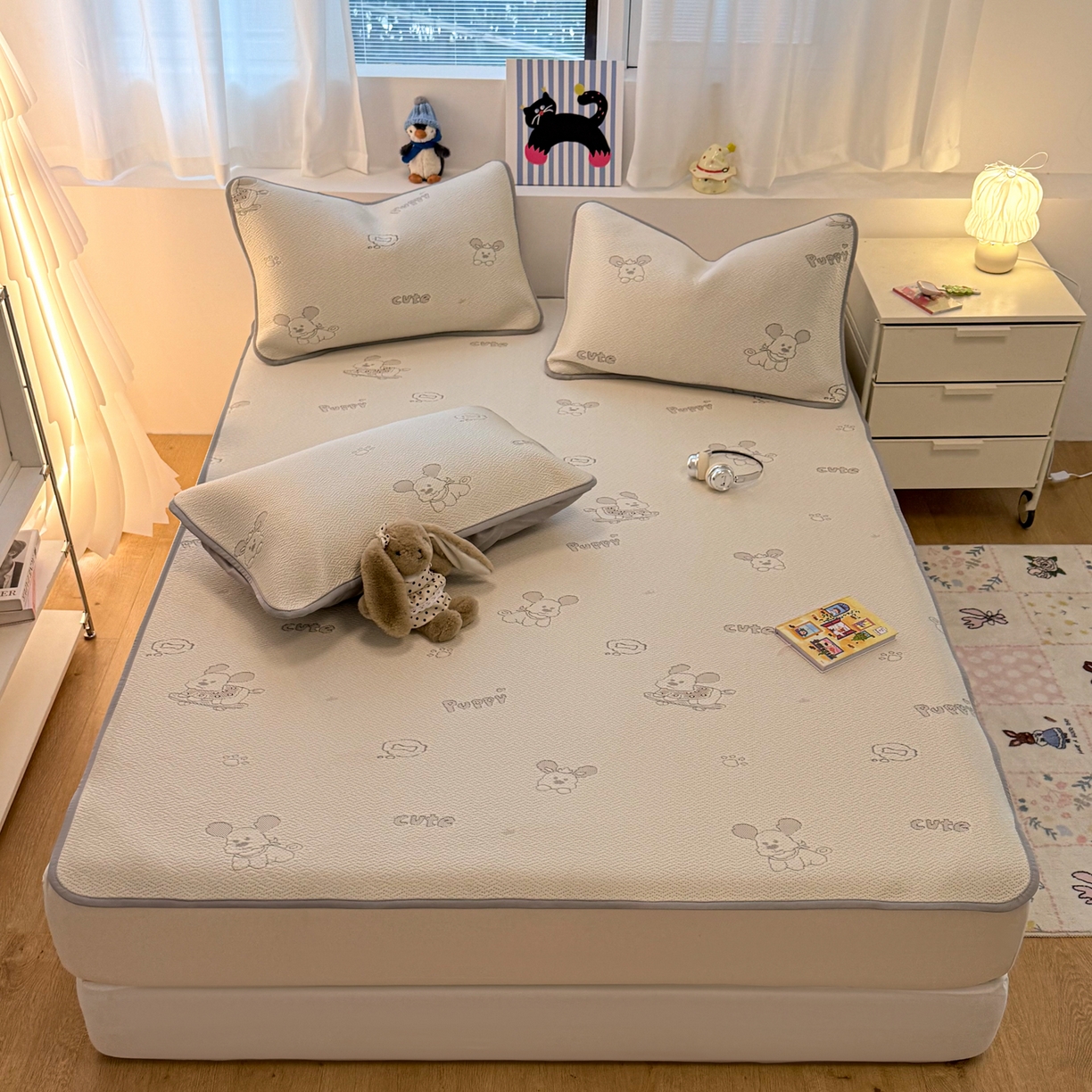 91家纺网 家纺一手货源 找家纺 （总）懒猫家纺 2026春夏新款卡通A类凉豆豆提花凉席席子