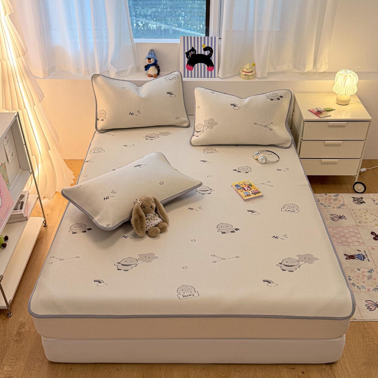 91家纺网 家纺一手货源 找家纺 （总）懒猫家纺 2026春夏新款卡通A类凉豆豆提花凉席席子