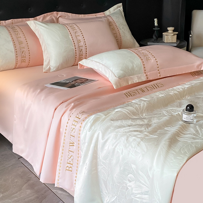 绘萱家居 2026爆款莱赛冰丝绣花拼接提花水洗天丝夏被四件套水洗真丝夏被夏凉被空调被 雅韵柔梦-粉