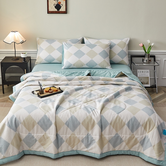 91家纺网 家纺一手货源 找家纺 海洋家纺 2026新款100%里外全棉夏被印花空调被夏凉被薄被子棉花夏被四件套 莫兰迪