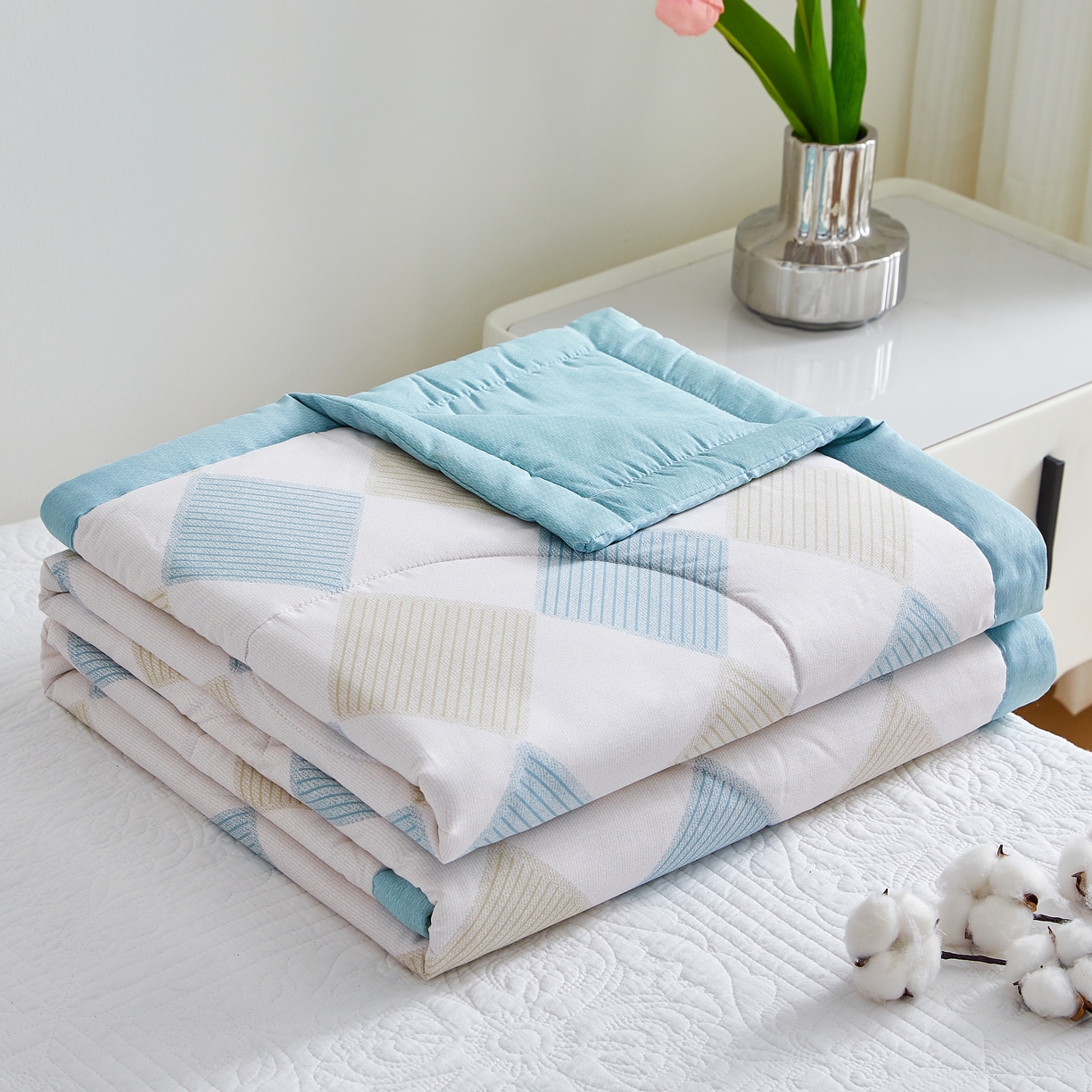 91家纺网 家纺一手货源 找家纺 海洋家纺 2026新款100%里外全棉夏被印花空调被夏凉被薄被子棉花夏被四件套 莫兰迪