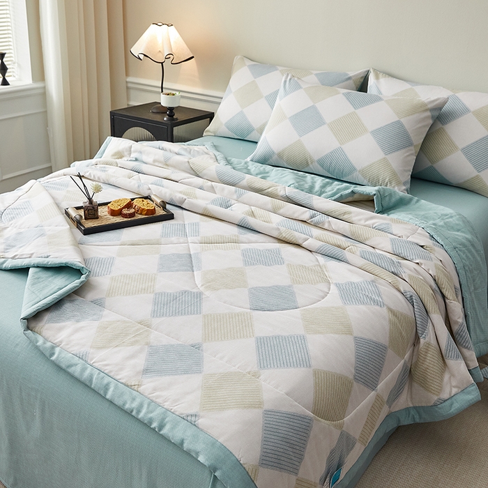 91家纺网 家纺一手货源 找家纺 海洋家纺 2026新款100%里外全棉夏被印花空调被夏凉被薄被子棉花夏被四件套 莫兰迪