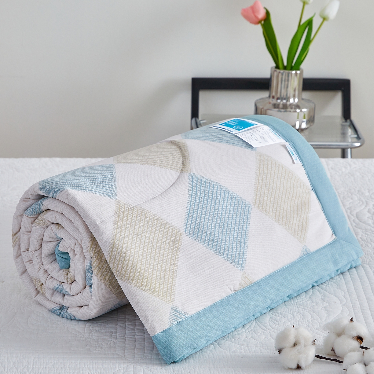 91家纺网 家纺一手货源 找家纺 海洋家纺 2026新款100%里外全棉夏被印花空调被夏凉被薄被子棉花夏被四件套 莫兰迪