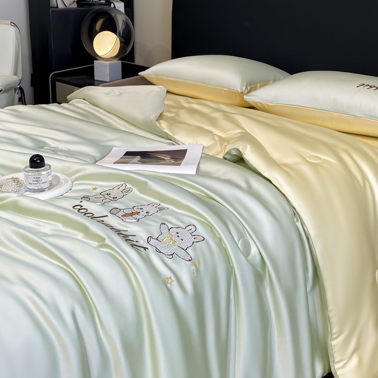 91家纺网 家纺一手货源 找家纺 （总）云棉坊 2026新款水洗真丝冰丝刺绣夏被四件套-卡通款