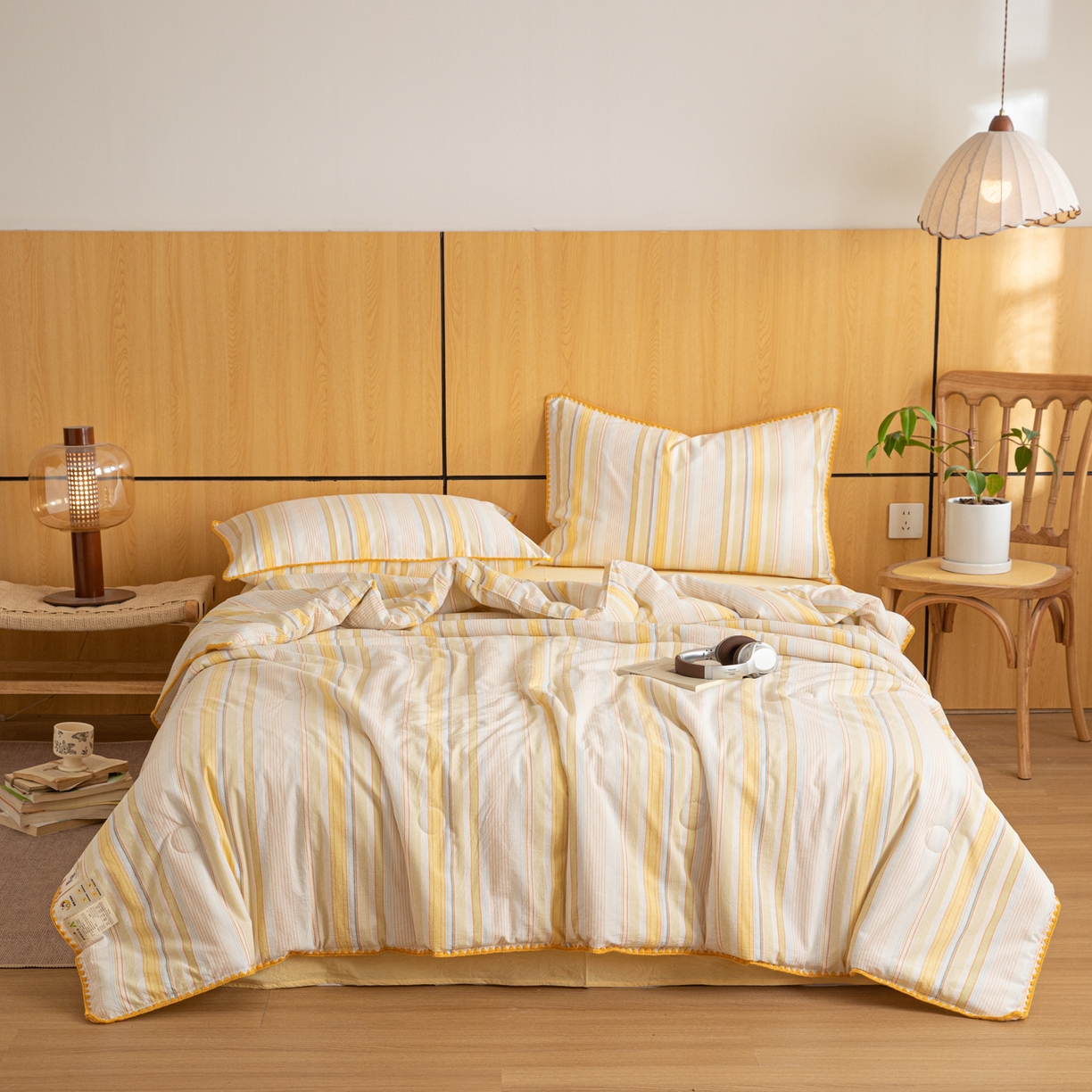 91家纺网 家纺一手货源 找家纺 丽美人家纺 2026新款全棉色织条纹夏被夏凉被空调被 条纹多彩