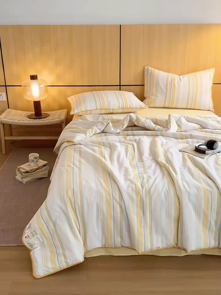 91家纺网 家纺一手货源 找家纺 丽美人家纺 2026新款全棉色织条纹夏被夏凉被空调被 条纹多彩