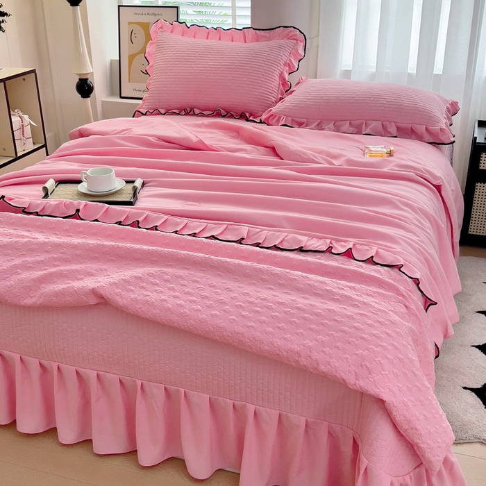 91家纺网 家纺一手货源 找家纺 畅畅家纺 2026春夏新款A类法式花边爱丽莎夏被四件套 爱丽莎-粉色