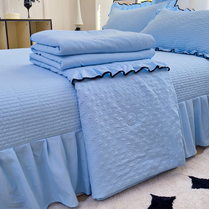 91家纺网 家纺一手货源 找家纺 畅畅家纺 2026春夏新款A类法式花边爱丽莎夏被四件套 爱丽莎-深蓝