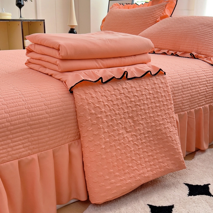 91家纺网 家纺一手货源 找家纺 畅畅家纺 2026春夏新款A类法式花边爱丽莎夏被四件套 爱丽莎-橘粉