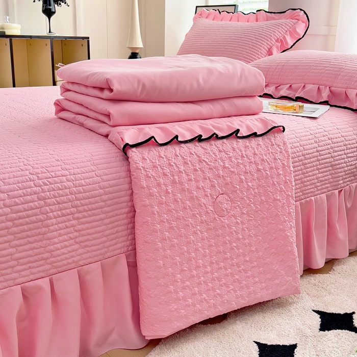 91家纺网 家纺一手货源 找家纺 畅畅家纺 2026春夏新款A类法式花边爱丽莎夏被四件套 爱丽莎-粉色