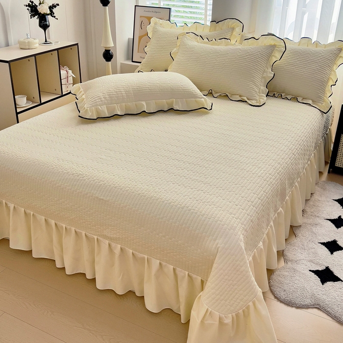 91家纺网 家纺一手货源 找家纺 畅畅家纺 2026春夏新款A类法式花边爱丽莎夏被四件套 爱丽莎-米白